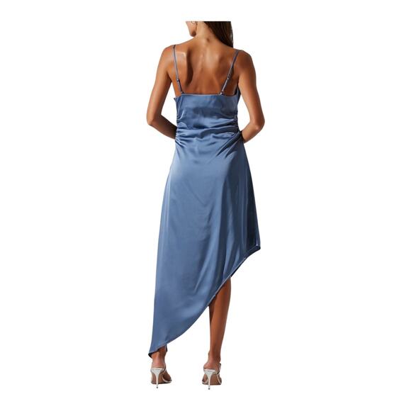 Astr the Label Mirie asymmetric satin dress blue size Medium M - Picture 7 of 7